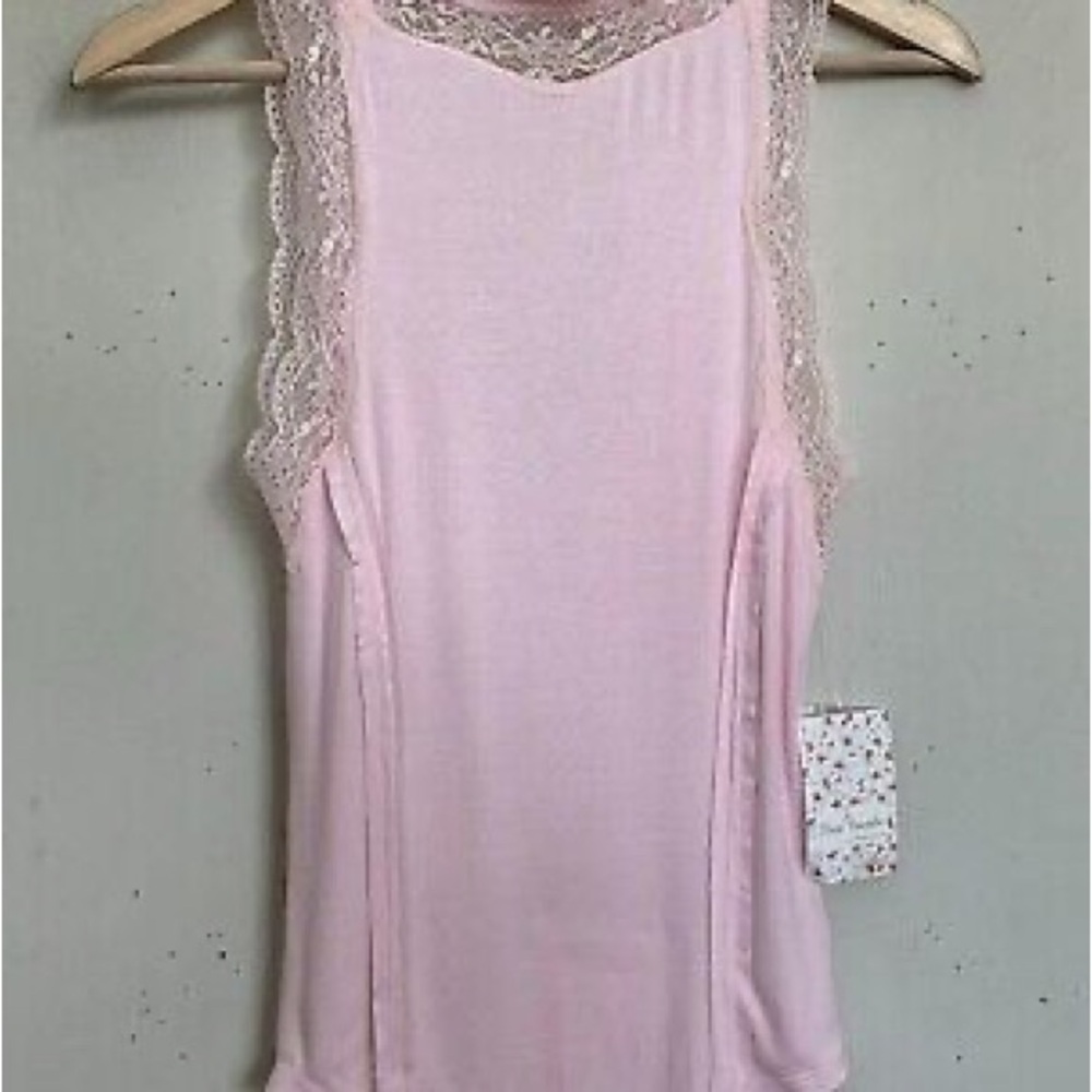 NWT Free People Dale Lace Trim Tank Top in Pink Size S - Picture 4 of 5
